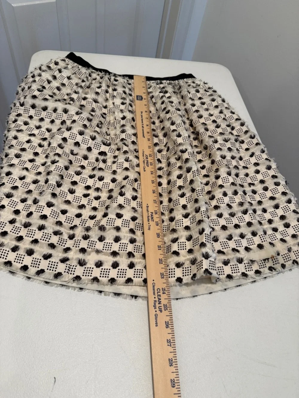 Light Cream Black Textured A-Line Frilly Glam Dramatic Edgy Autumn Girly Skirt 8